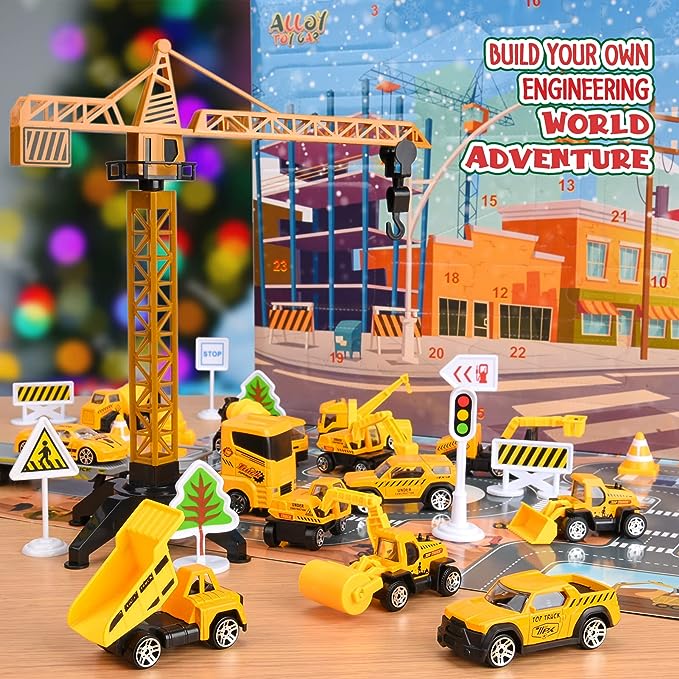🔥Limited Time Promotion 60% OFF！！！🚗Kids Advent Calendar for Boys: Alloy Construction Engineering Vehicle Toy Sets