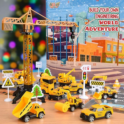 🔥Limited Time Promotion 60% OFF！！！🚗Kids Advent Calendar for Boys: Alloy Construction Engineering Vehicle Toy Sets