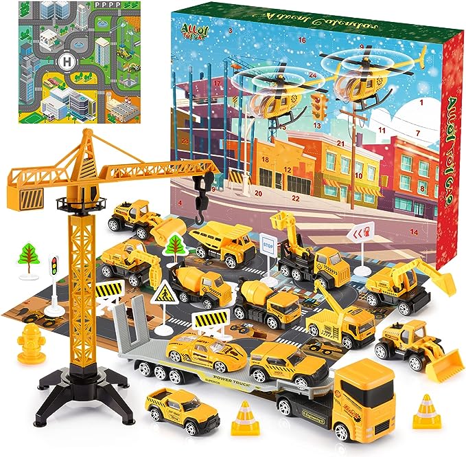 🔥Limited Time Promotion 60% OFF！！！🚗Kids Advent Calendar for Boys: Alloy Construction Engineering Vehicle Toy Sets