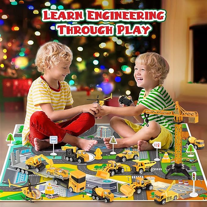 🔥Limited Time Promotion 60% OFF！！！🚗Kids Advent Calendar for Boys: Alloy Construction Engineering Vehicle Toy Sets